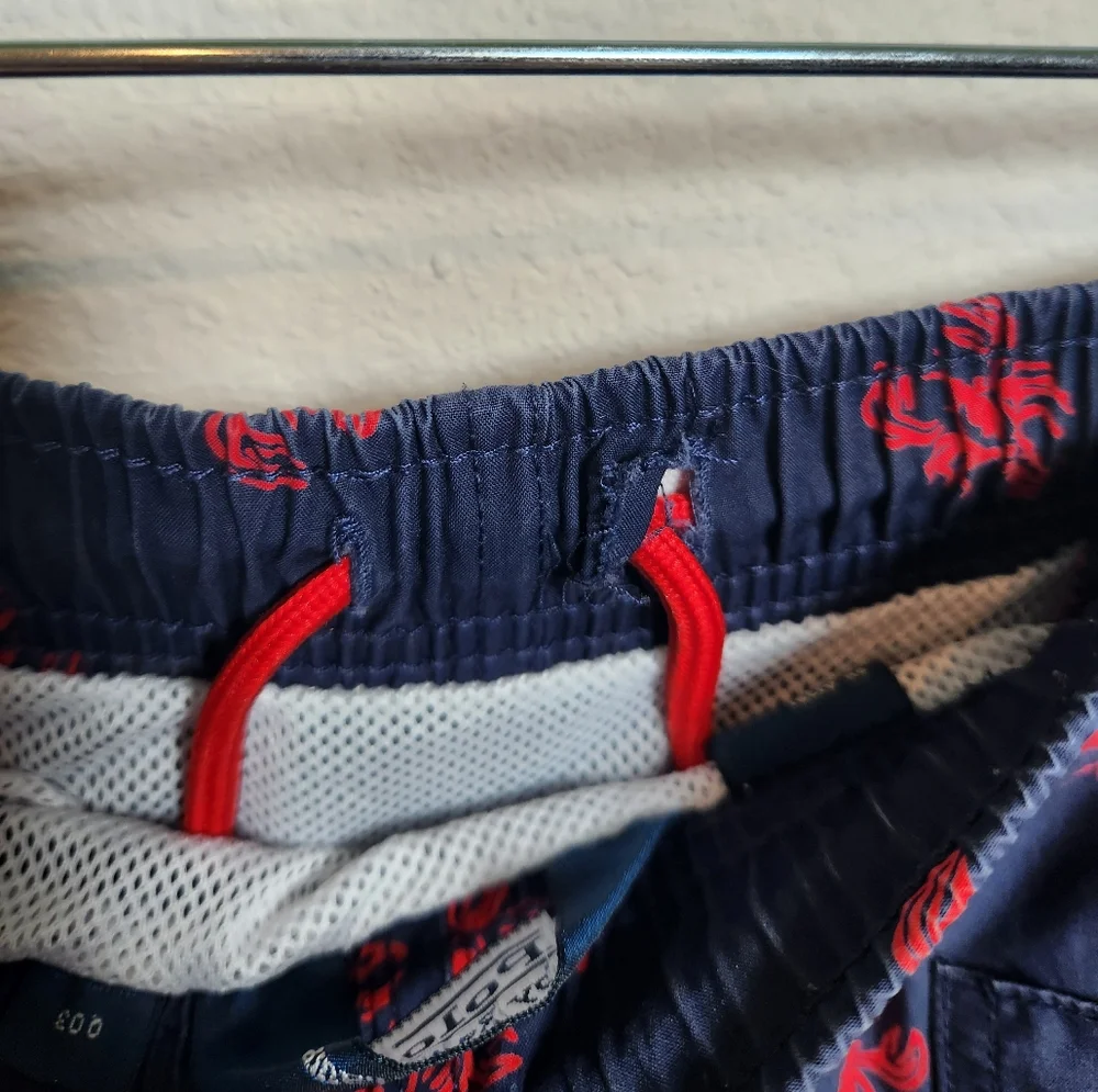 Polo by Ralph Lauren Red Lobster Print Navy Board‎ Shorts Pockets Beach Medium